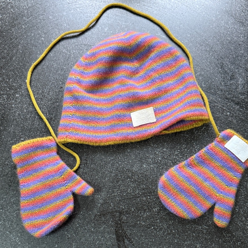 Hermes Multicolor Striped Kids Hat and Mittens